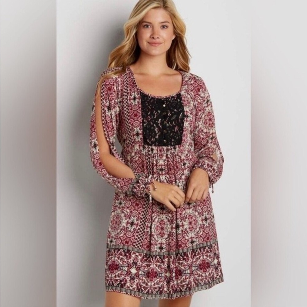 Maurices Babydoll Dress Black Lace Boho Pheasant